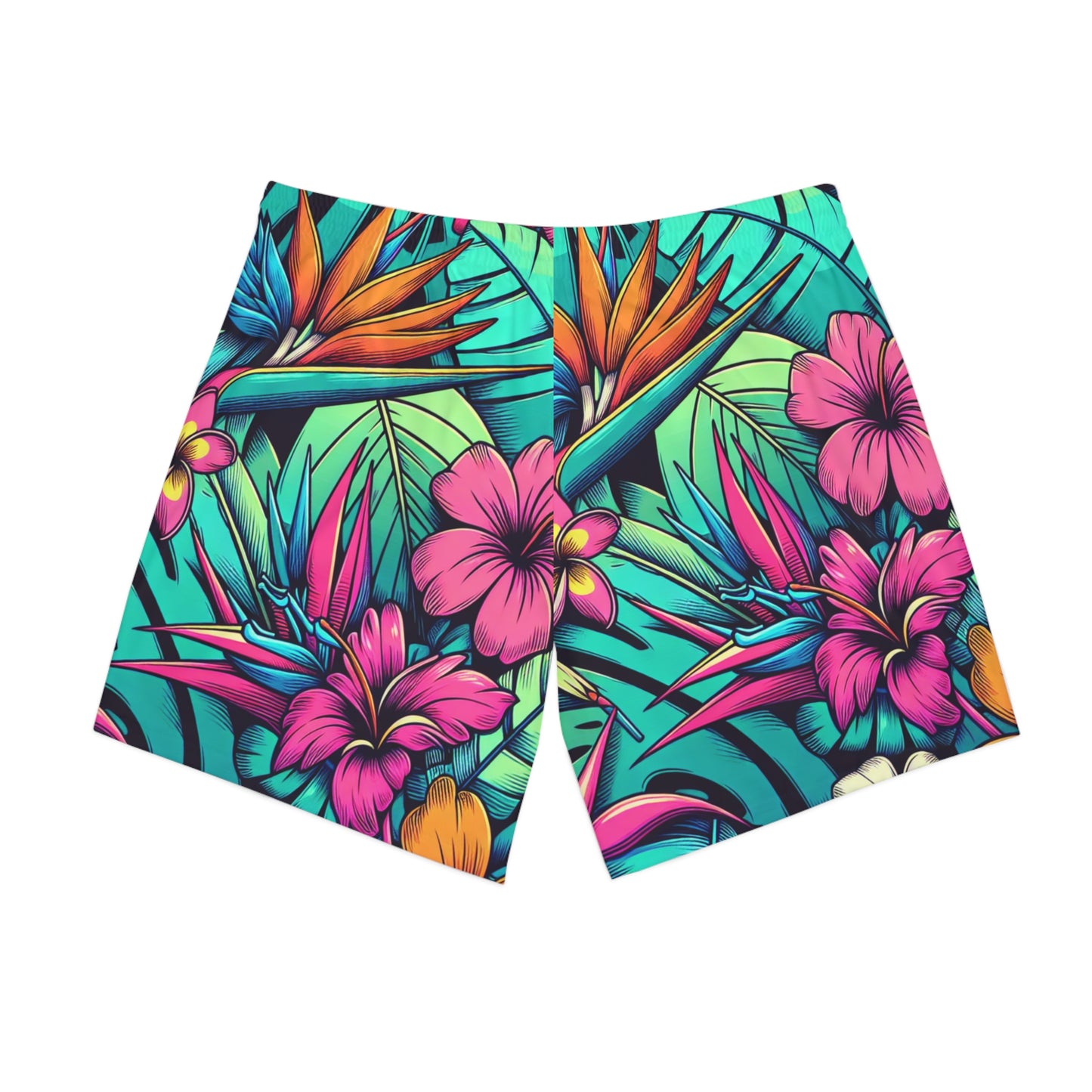 Tidehare Bird of Paradise Flower - Men's Elastic Beach Shorts (Size Large)