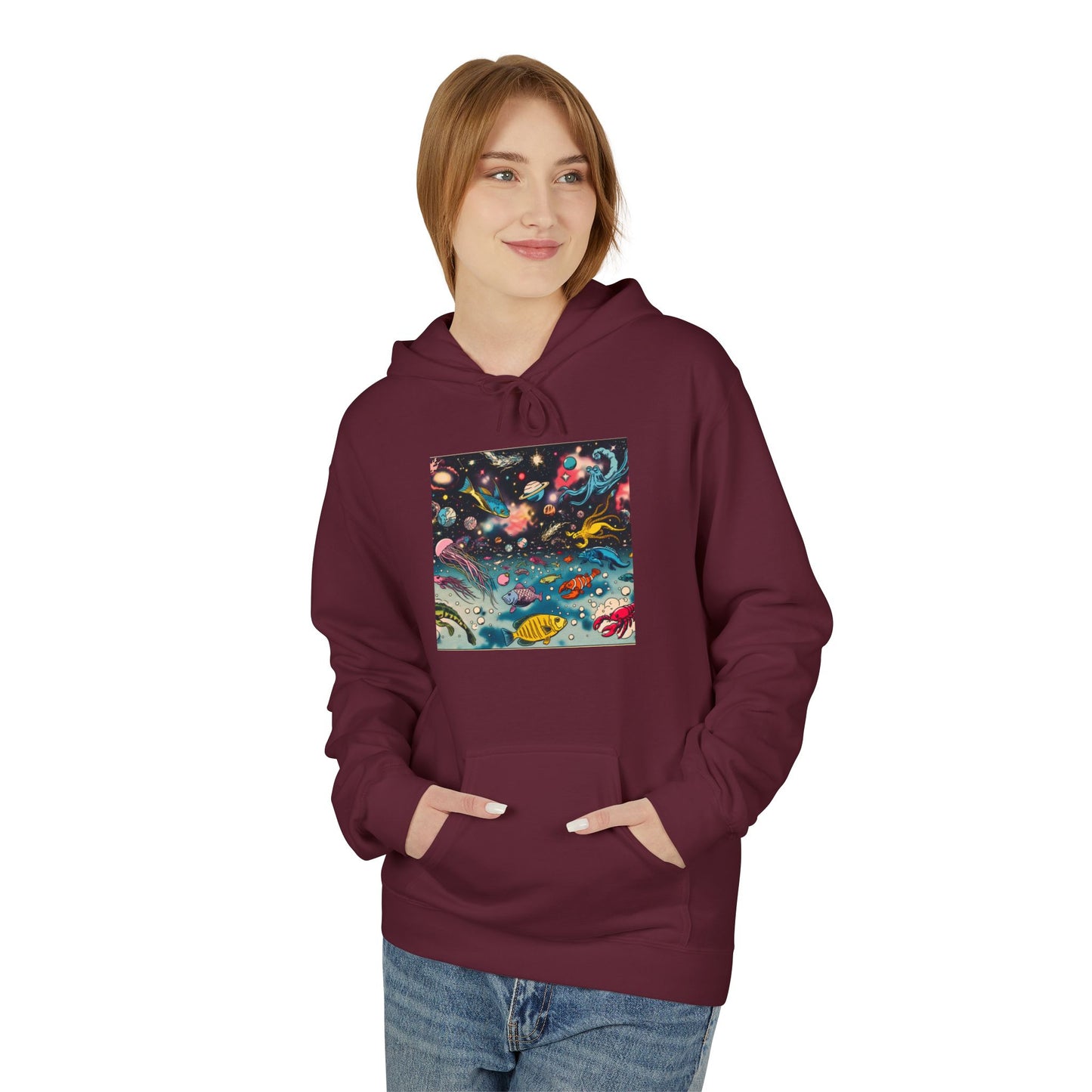 Galactic Dreams Fleece Hoodie, Soft Hoodie for Stargazers, Cozy Universe Apparel, Perfect for Astronomy Lovers, Gift for Space Enthusiasts