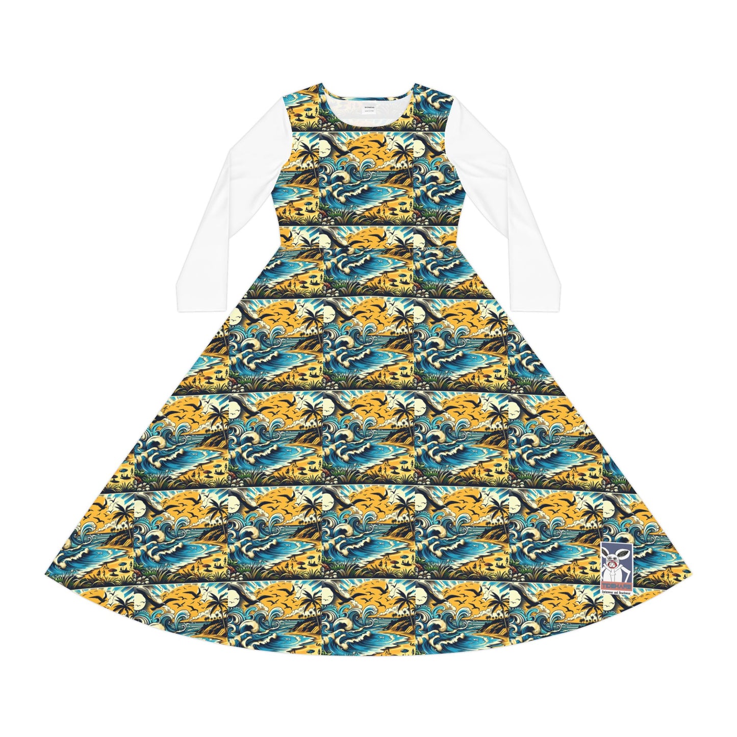 Tidehare The Waves - Women's Long Sleeve Beach Dress (Size Large)