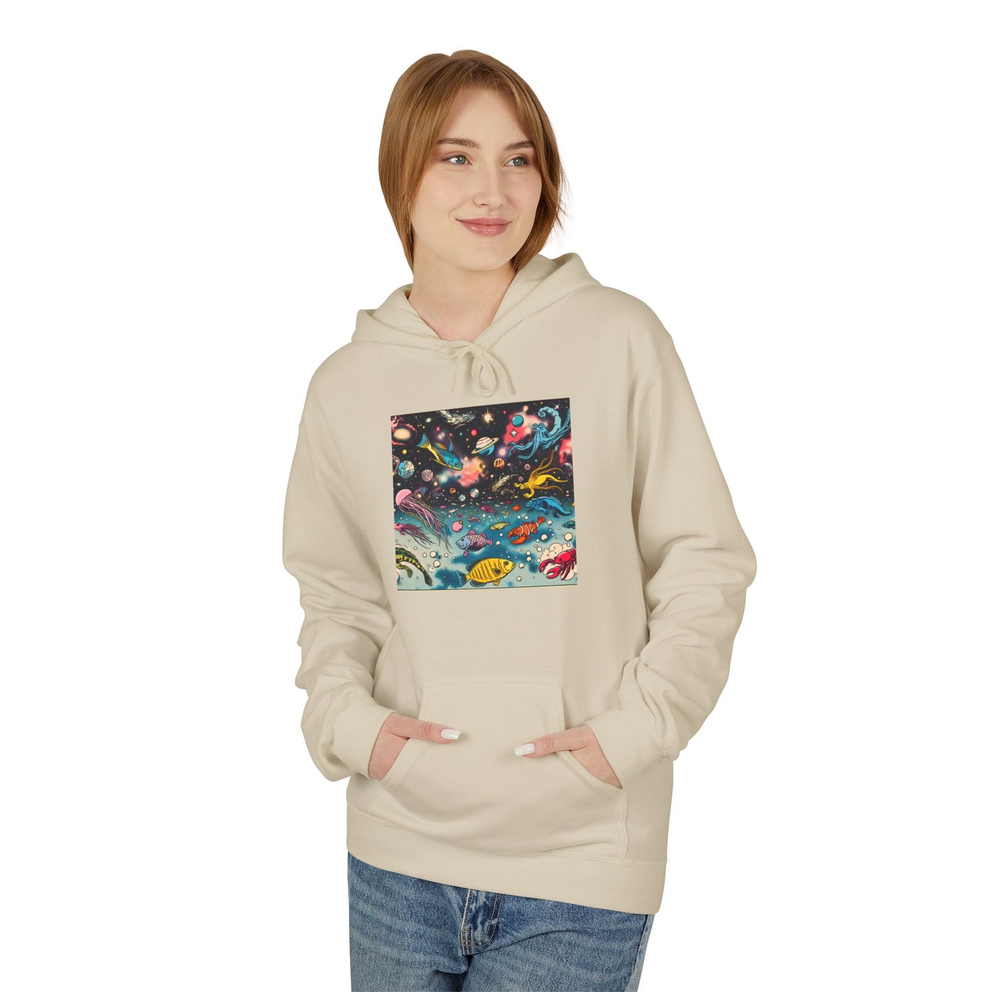 Galactic Dreams Fleece Hoodie, Soft Hoodie for Stargazers, Cozy Universe Apparel, Perfect for Astronomy Lovers, Gift for Space Enthusiasts