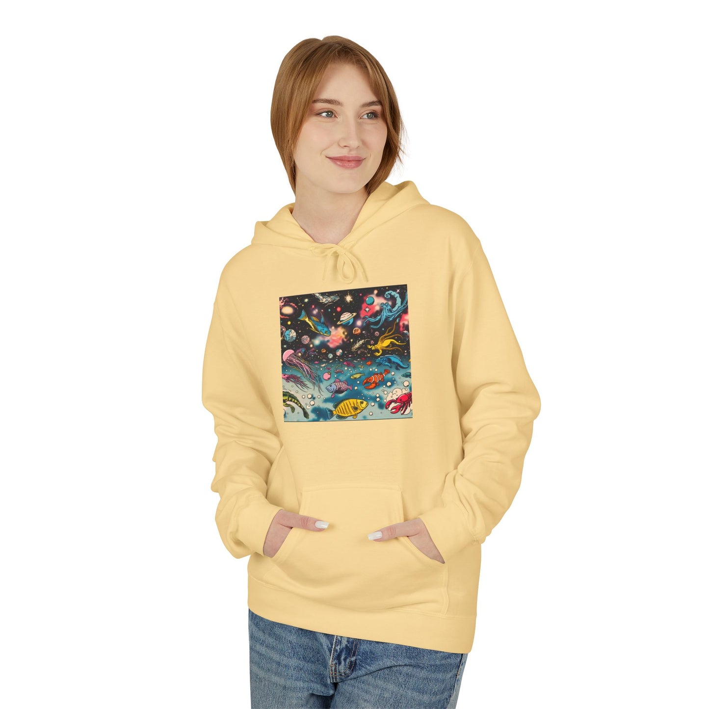 Galactic Dreams Fleece Hoodie, Soft Hoodie for Stargazers, Cozy Universe Apparel, Perfect for Astronomy Lovers, Gift for Space Enthusiasts