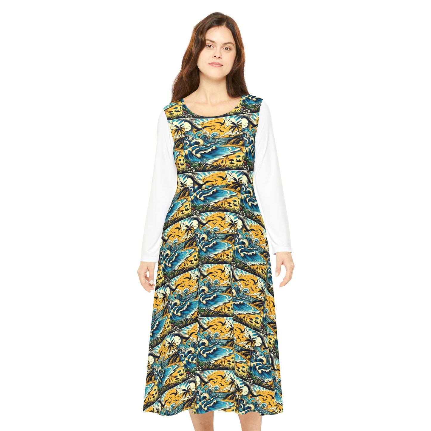 Tidehare The Waves - Women's Long Sleeve Beach Dress (Size Large)