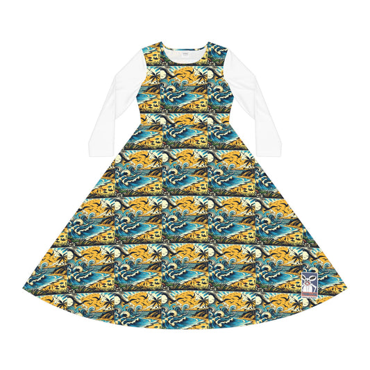 Tidehare The Waves - Women's Long Sleeve Beach Dress (Size Large)