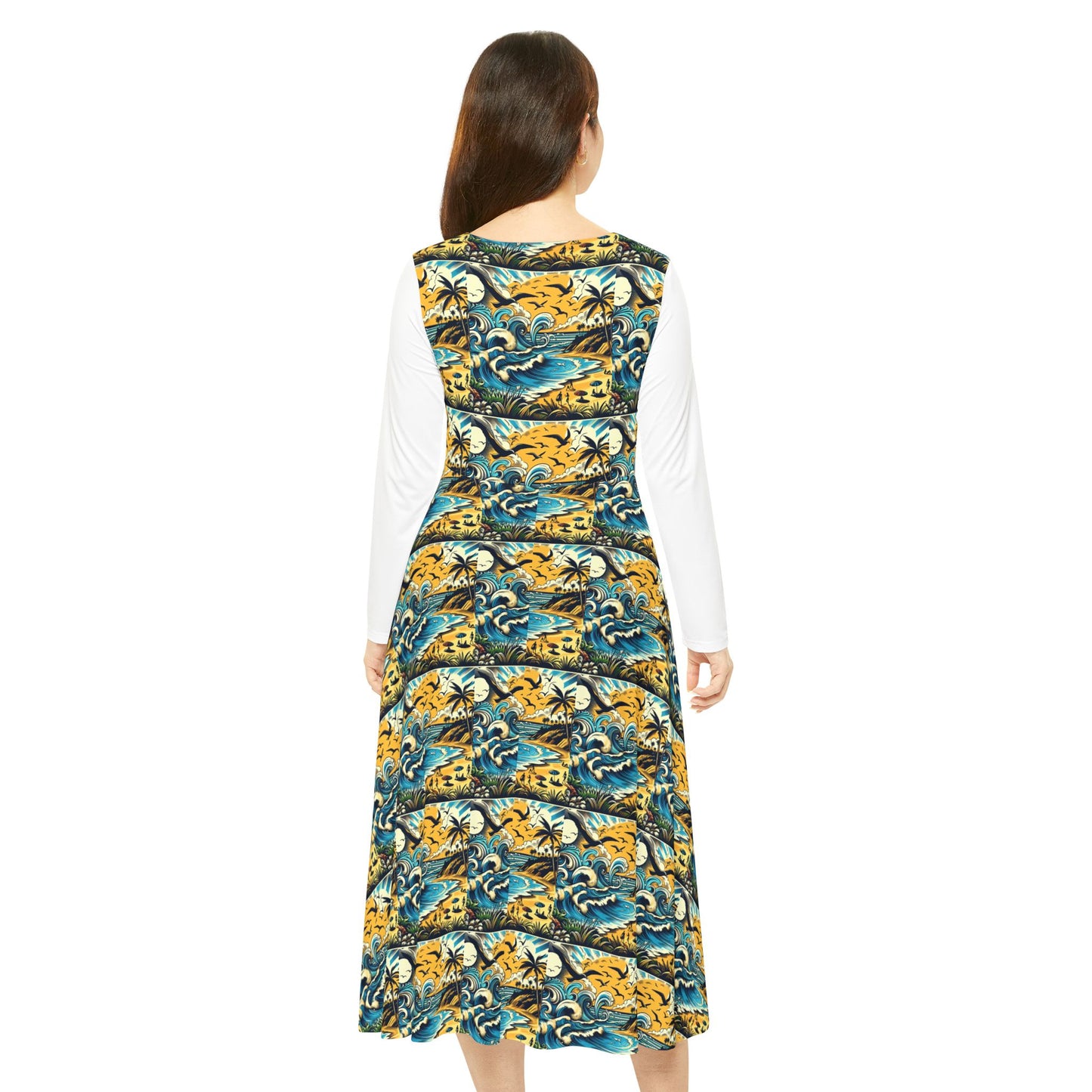 Tidehare The Waves - Women's Long Sleeve Beach Dress (Size Large)