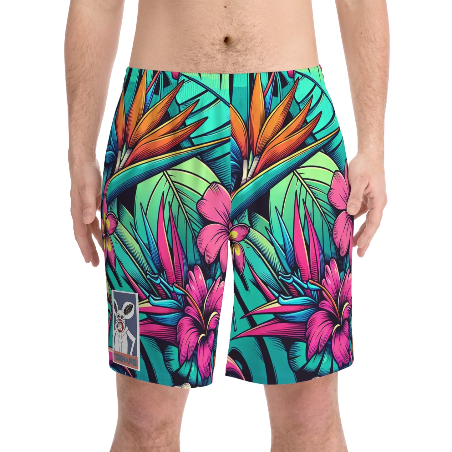 Tidehare Bird of Paradise Flower - Men's Elastic Beach Shorts (Size Large)